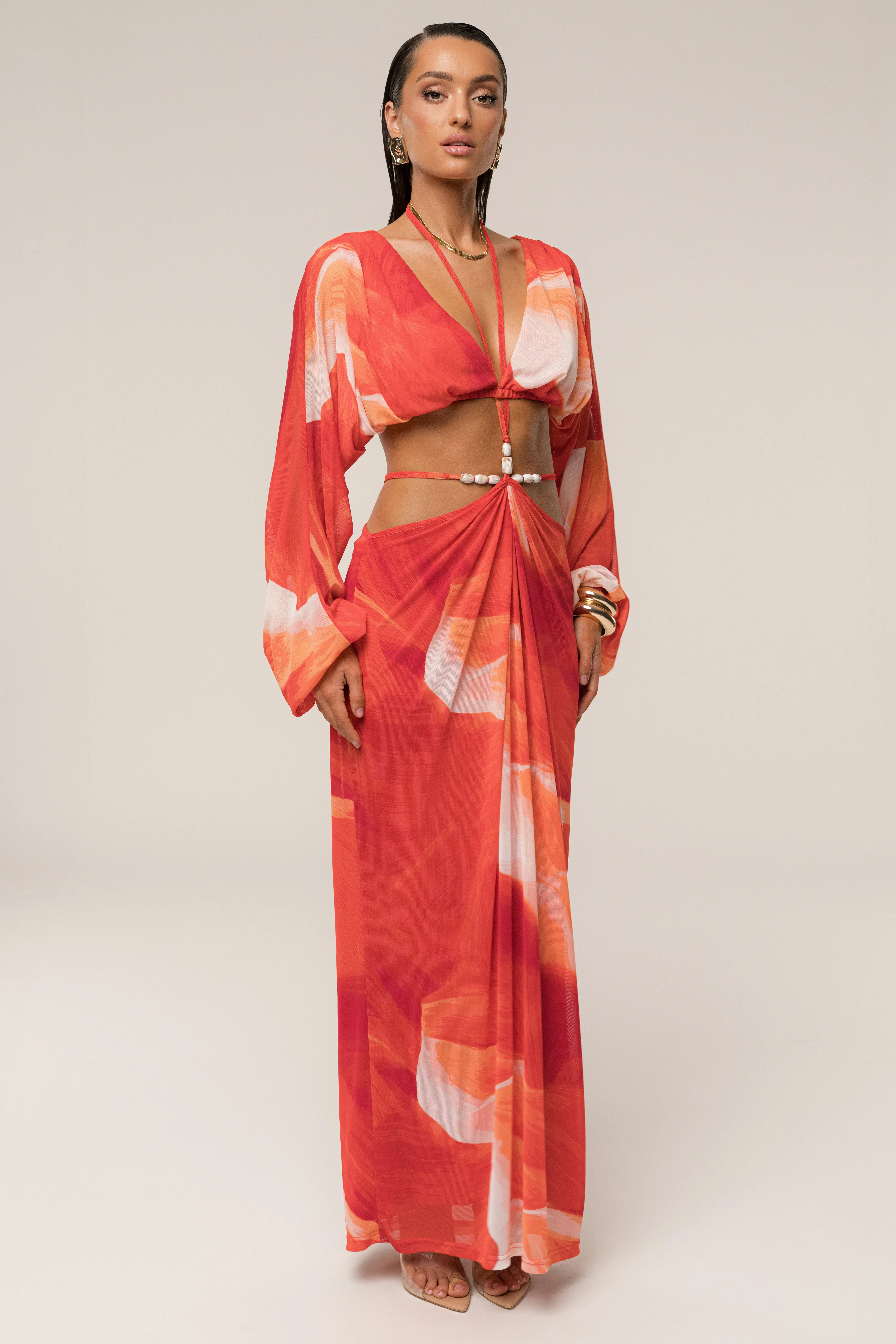 Sunset Red Selene Draped Top