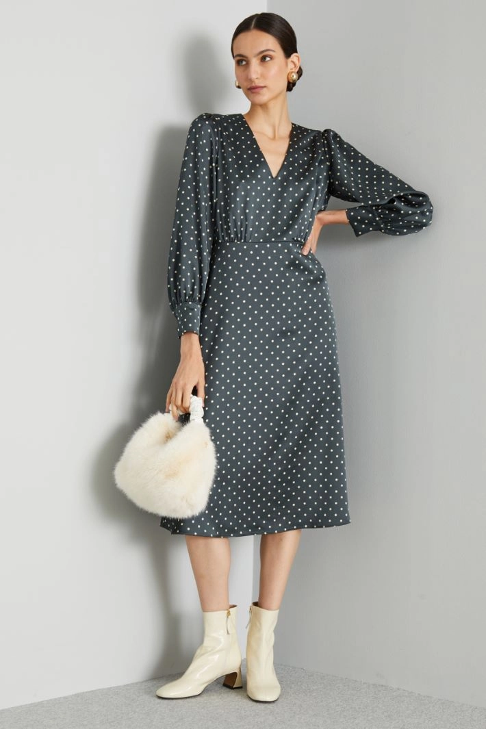 Midi dress with sash - MEDIUM GREY WHITE