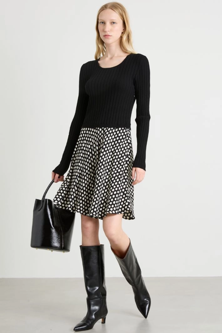 Knitted and crepe dress - BLACK WHITE