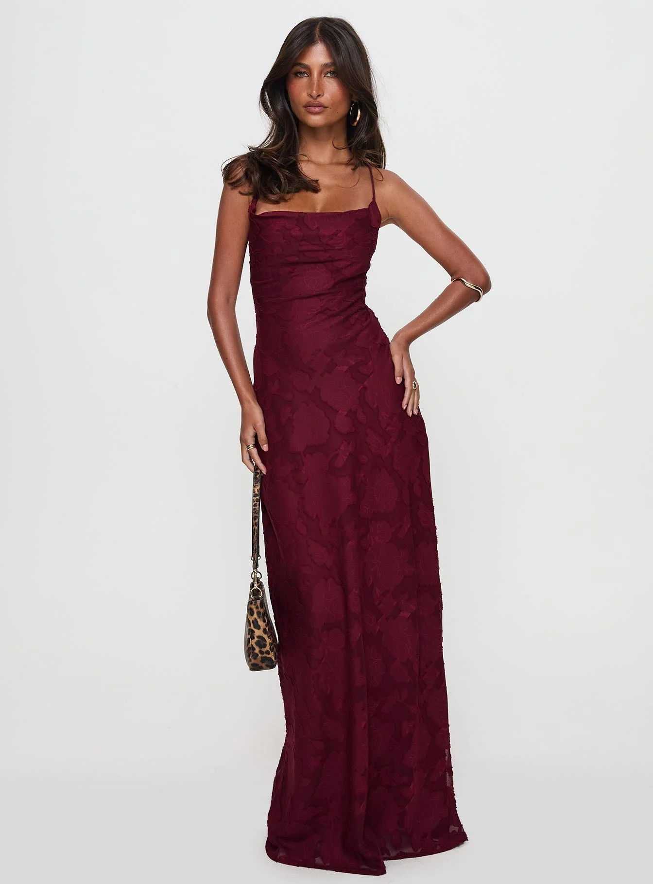 Celena Maxi Dress Burgundy Burnout