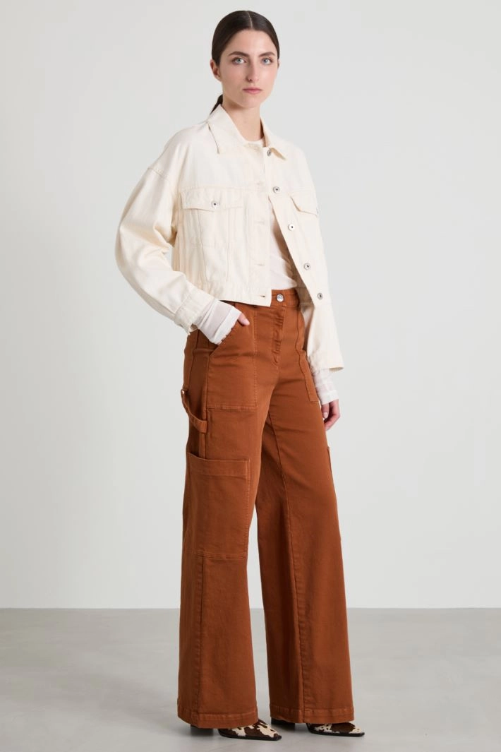 Cotton bull denim cropped jacket - ECRU