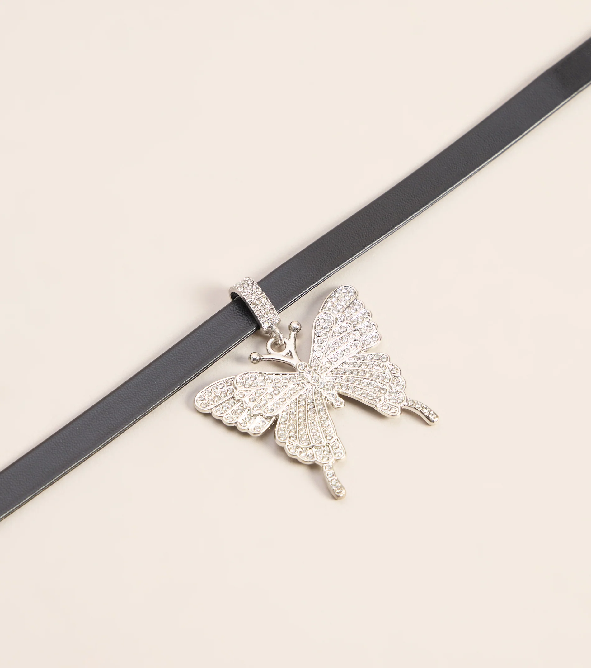 Edgy Shine Rhinestone Butterfly Choker Necklace