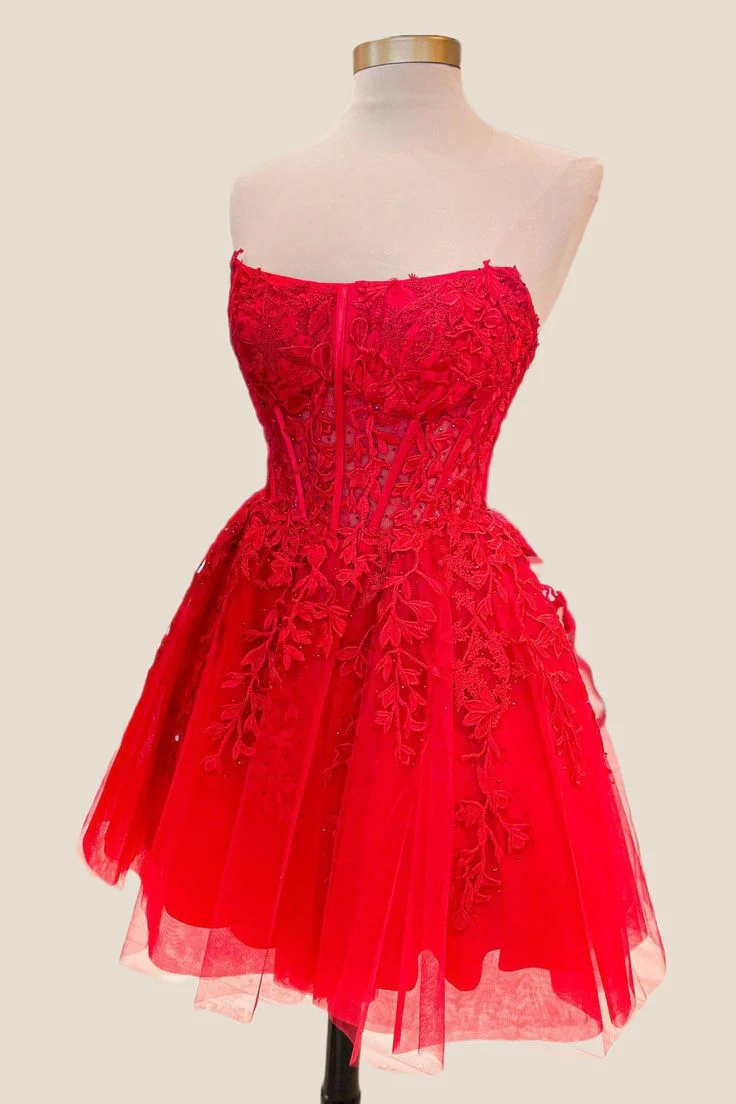 Strapless Light Blue Appliques A-line Princess Dress