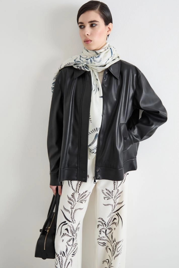 Floral-print stole - WHITE BLACK