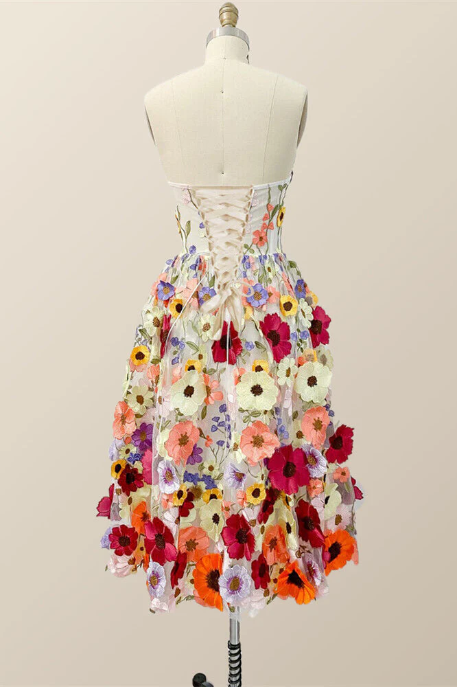 Sweetheart 3D Flower Blossoming Short Dress