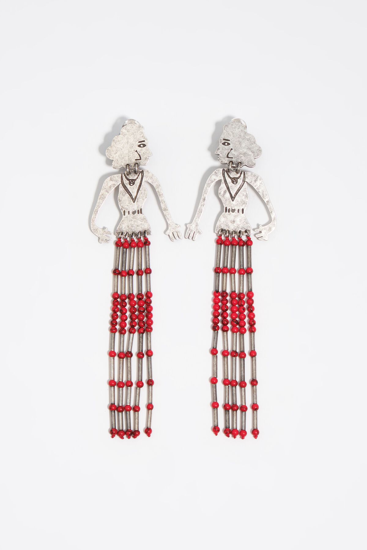 Aged silver metal silhouette and stones earrings