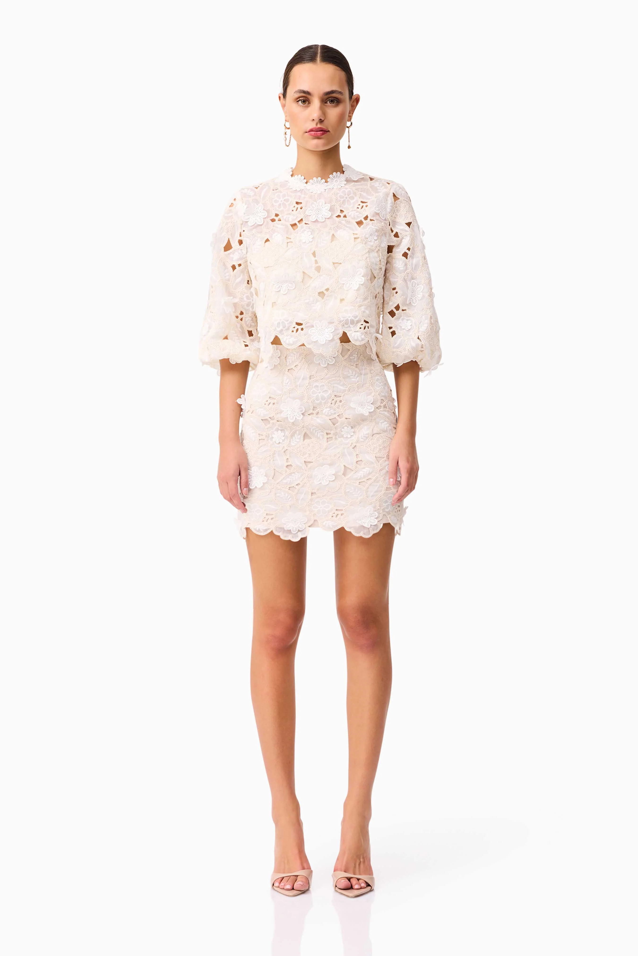 Sienna Top & Mini Skirt Set in Cream