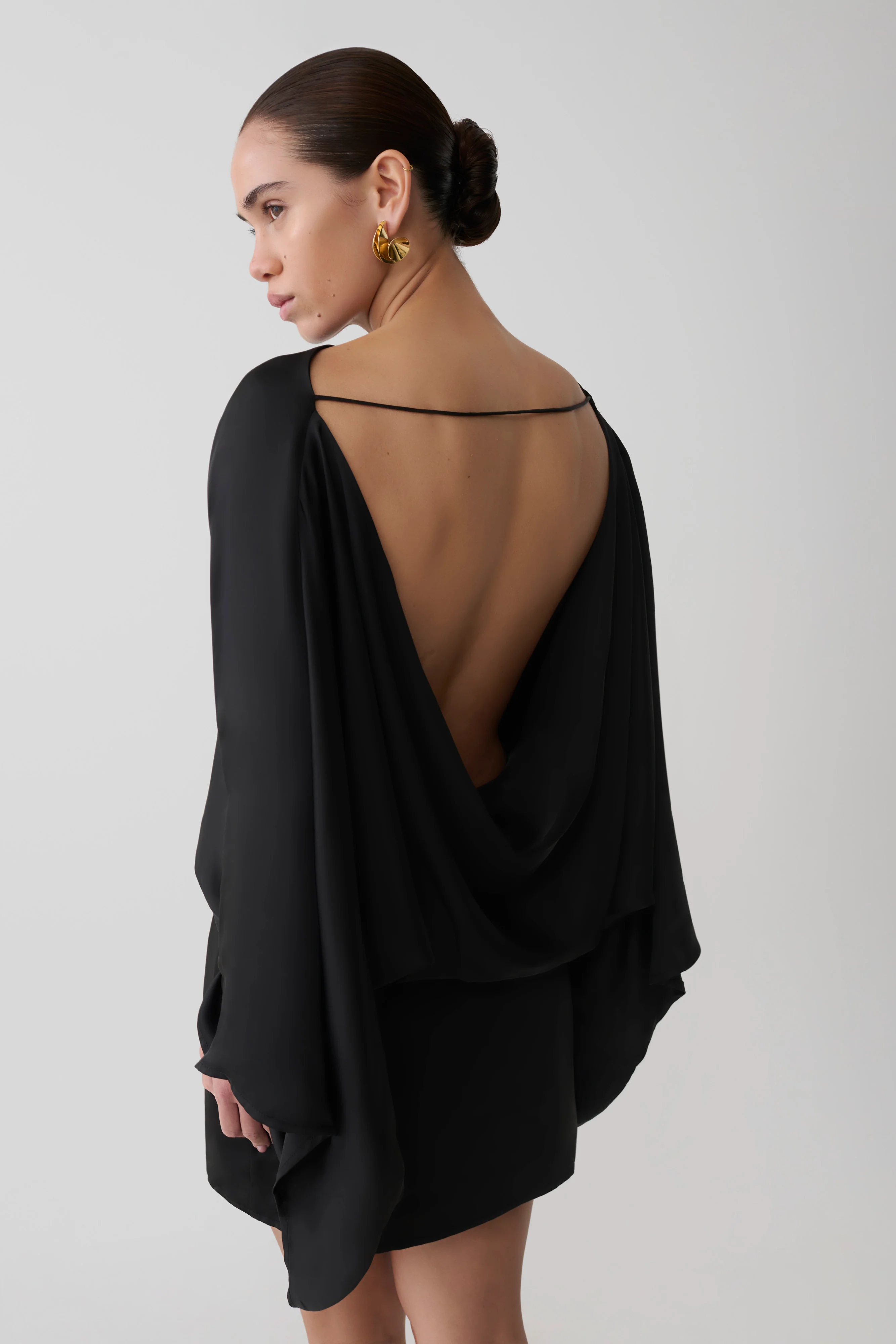 Anoushka Cowl Back Satin Mini Dress - Black