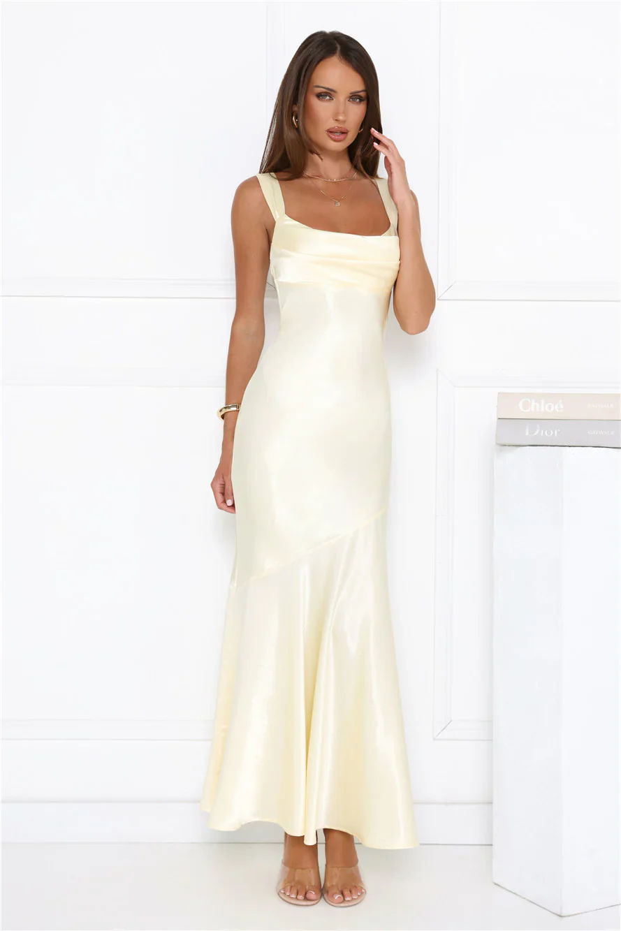 Kiss Crush Satin Maxi Dress Yellow