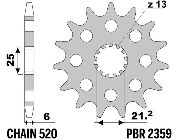 PBR standard steel gearbox output pinion - 520 14 teethRef: Pbr01683A / 1152965001