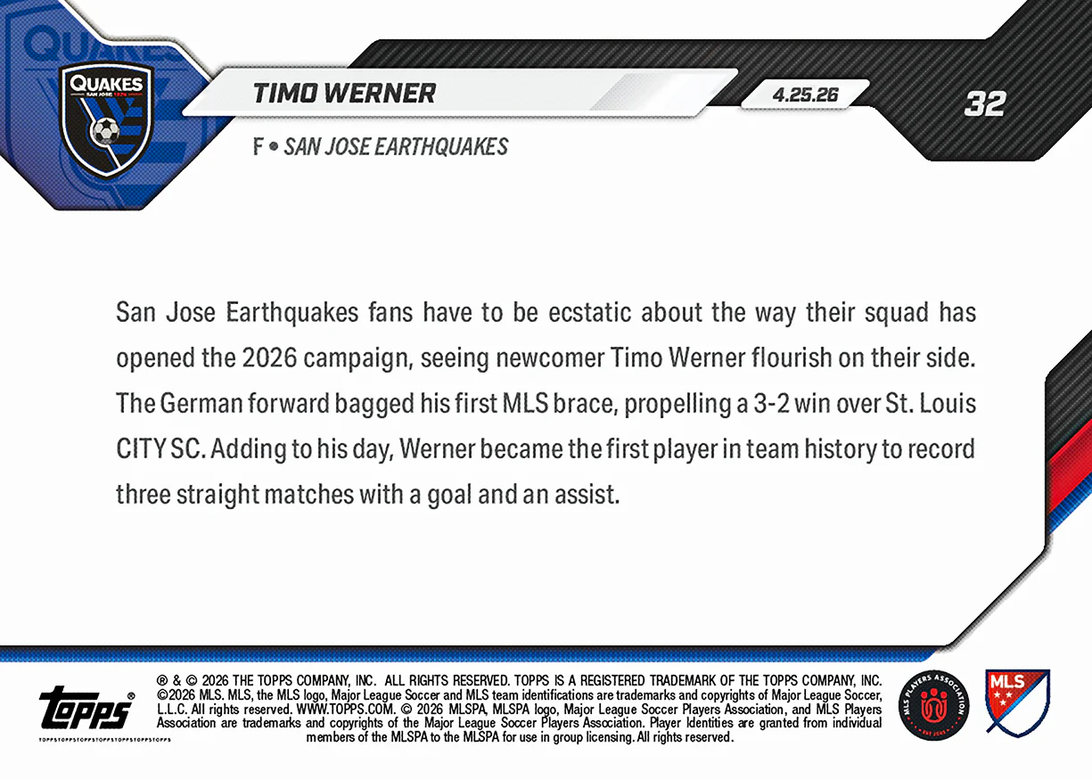 Timo Werner - 2026 MLS Topps NOW® - Card 32 - PR: 221