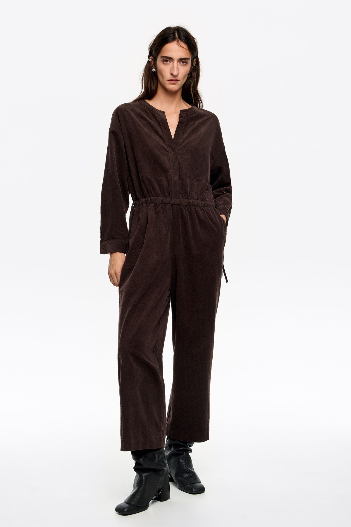 Dark brown adjustable waist jumpsuit