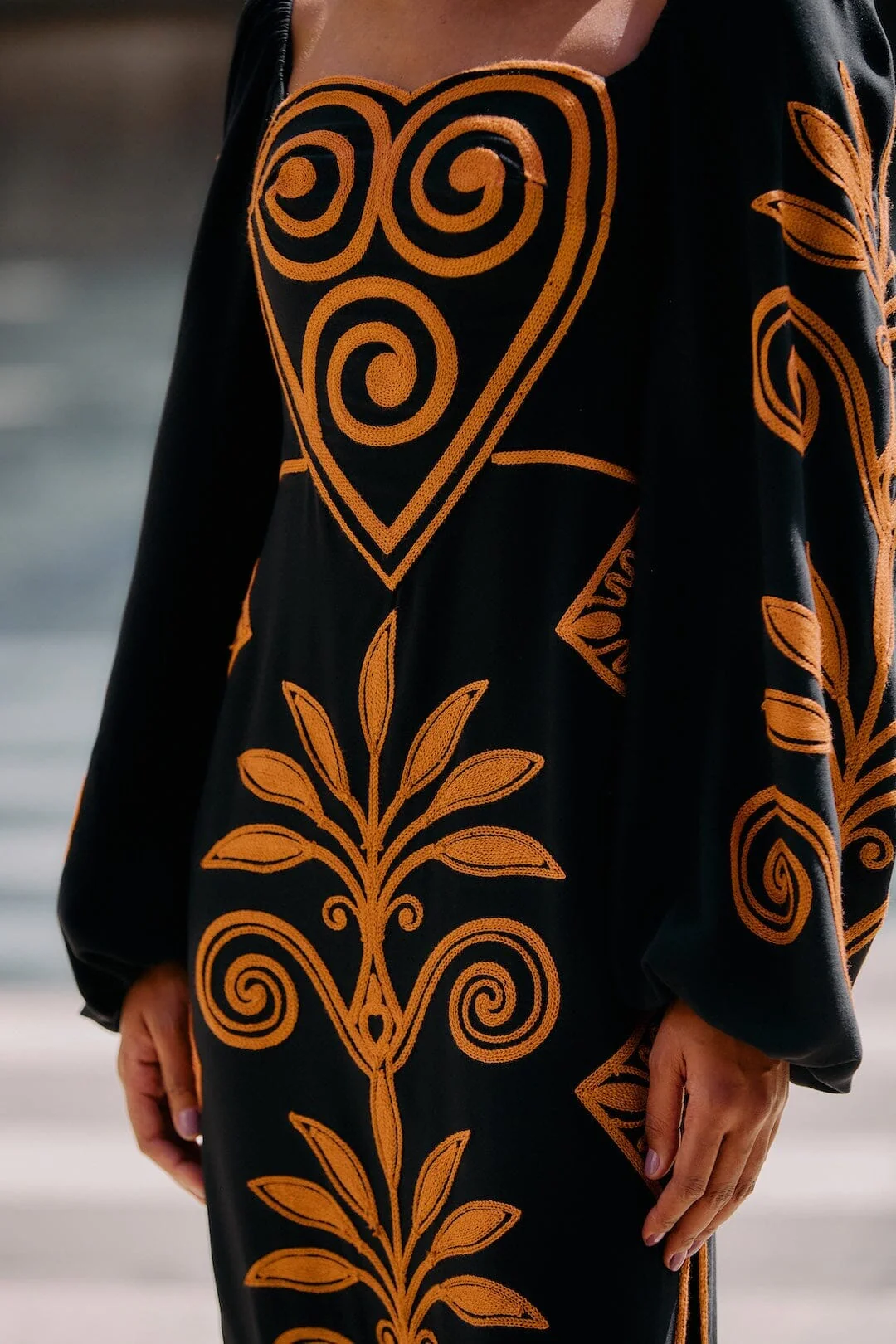 Black Cornely Ainika Embroidered Heart Midi Dress