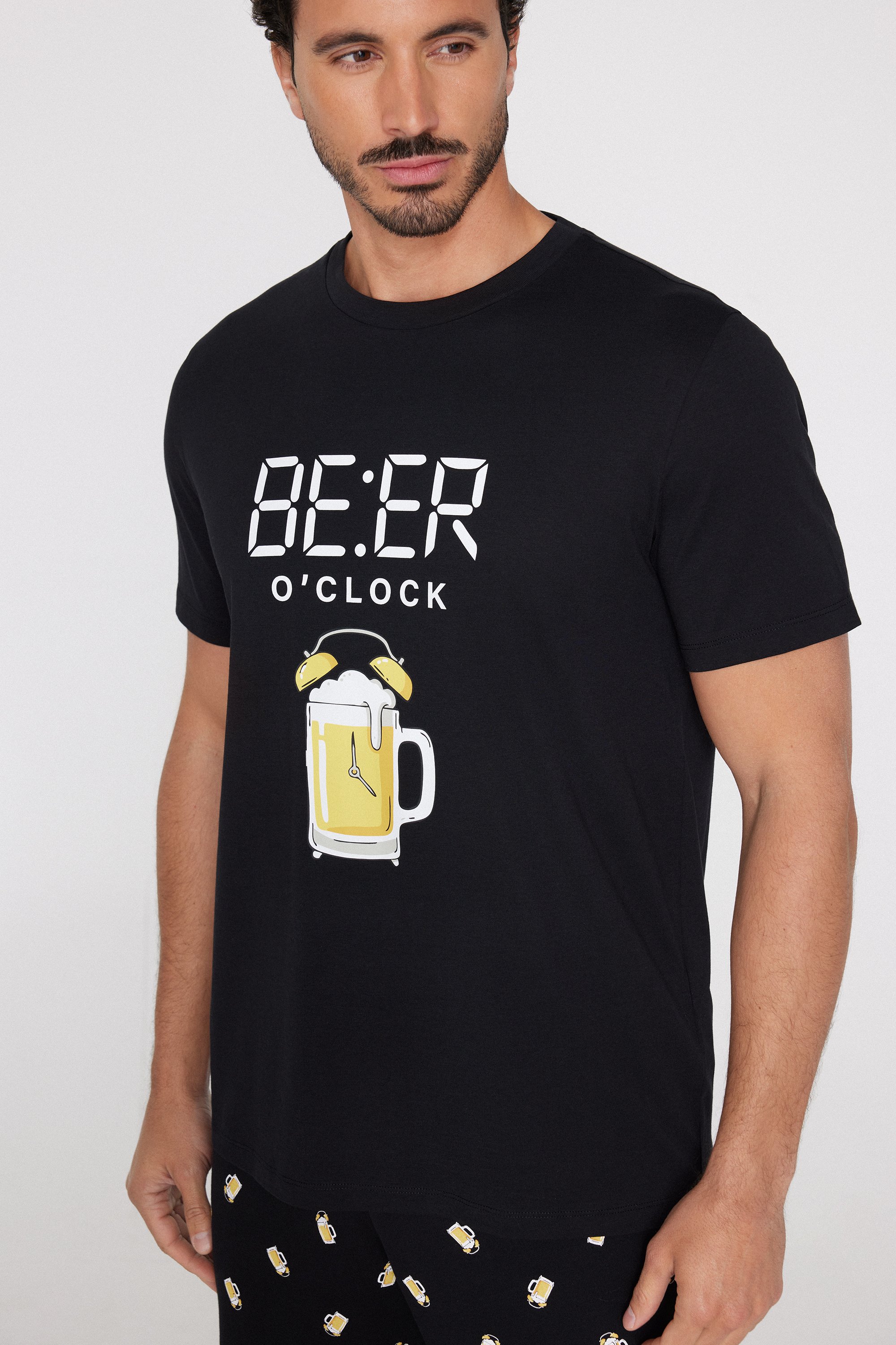 Short Cotton Pyjamas with Beer Print