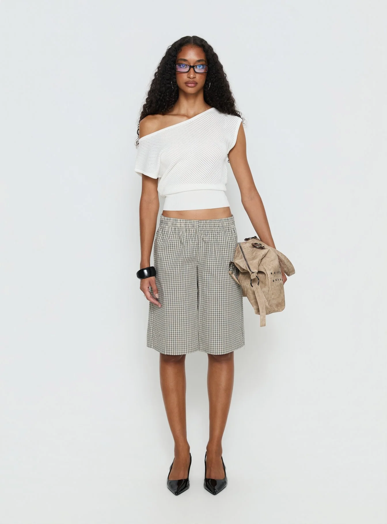 Cloud Tempo Boat Neck Cinched Knit Top White