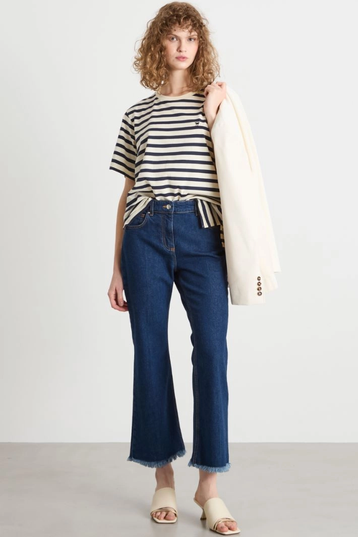 Crew-neck T-shirt with side slits - WHITE BLUE