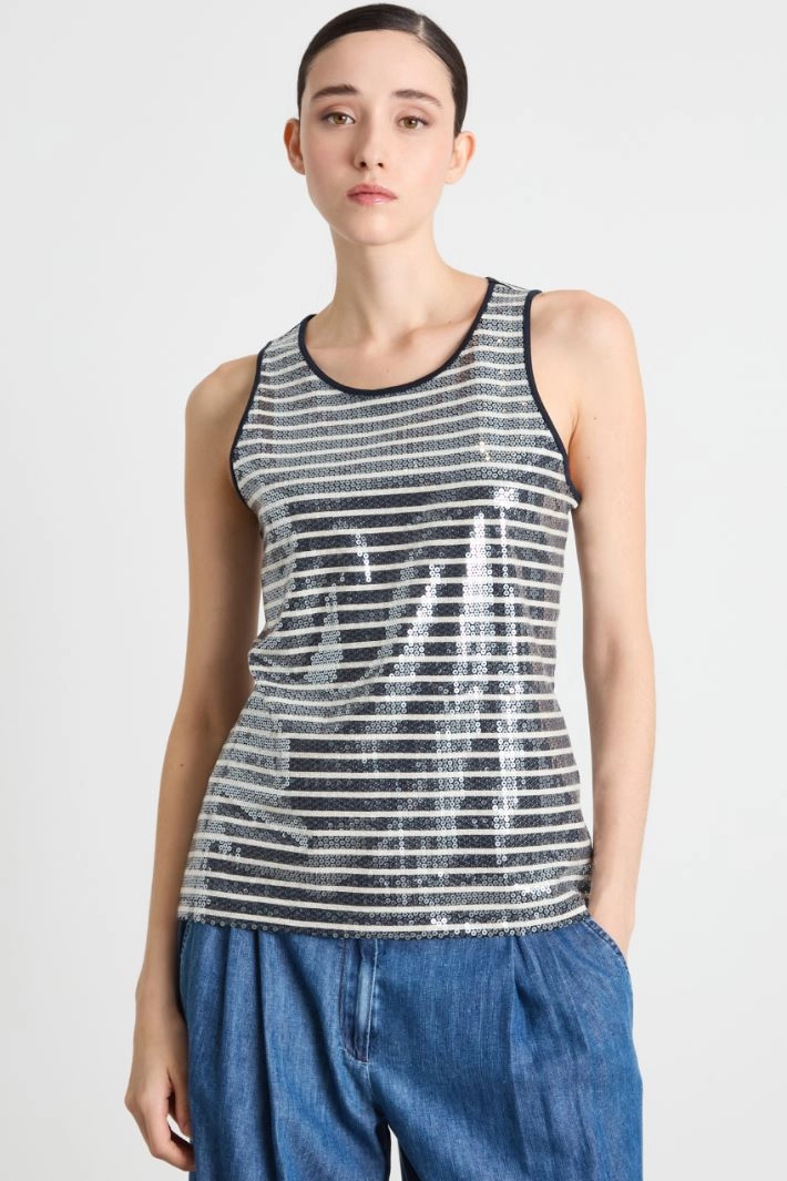 Fitted sequinned vest top - BLUE