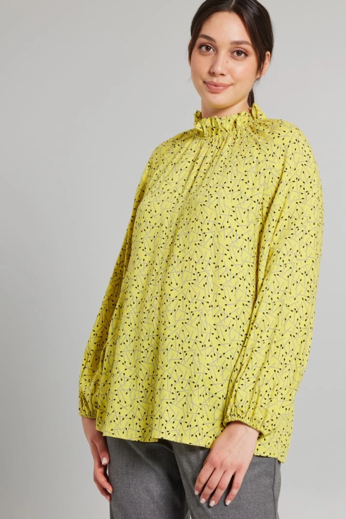 Frilled collar blouse - YELLOW BLACK