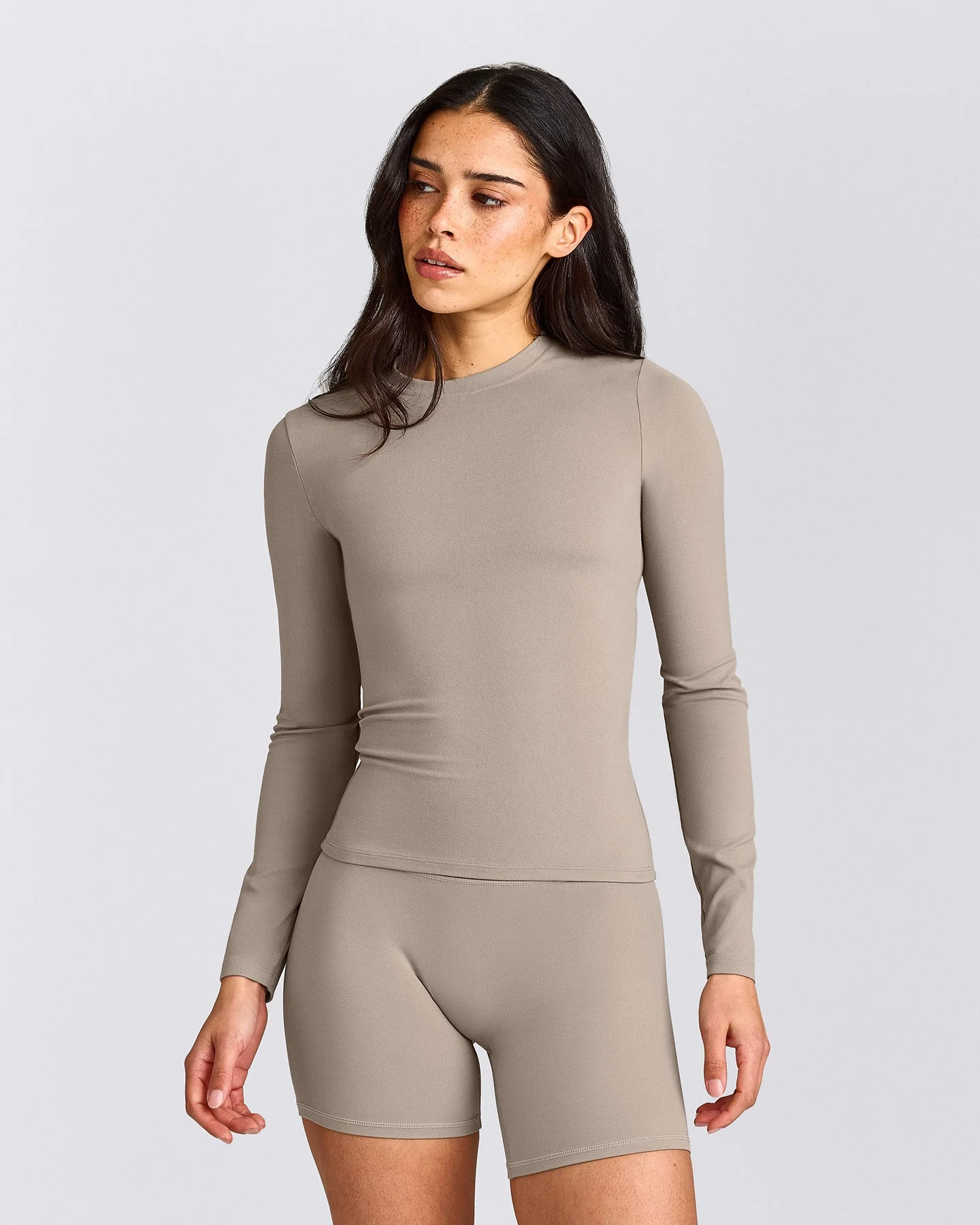 SoftMotion™ Long Sleeve Top with White Logo | Warm Sand