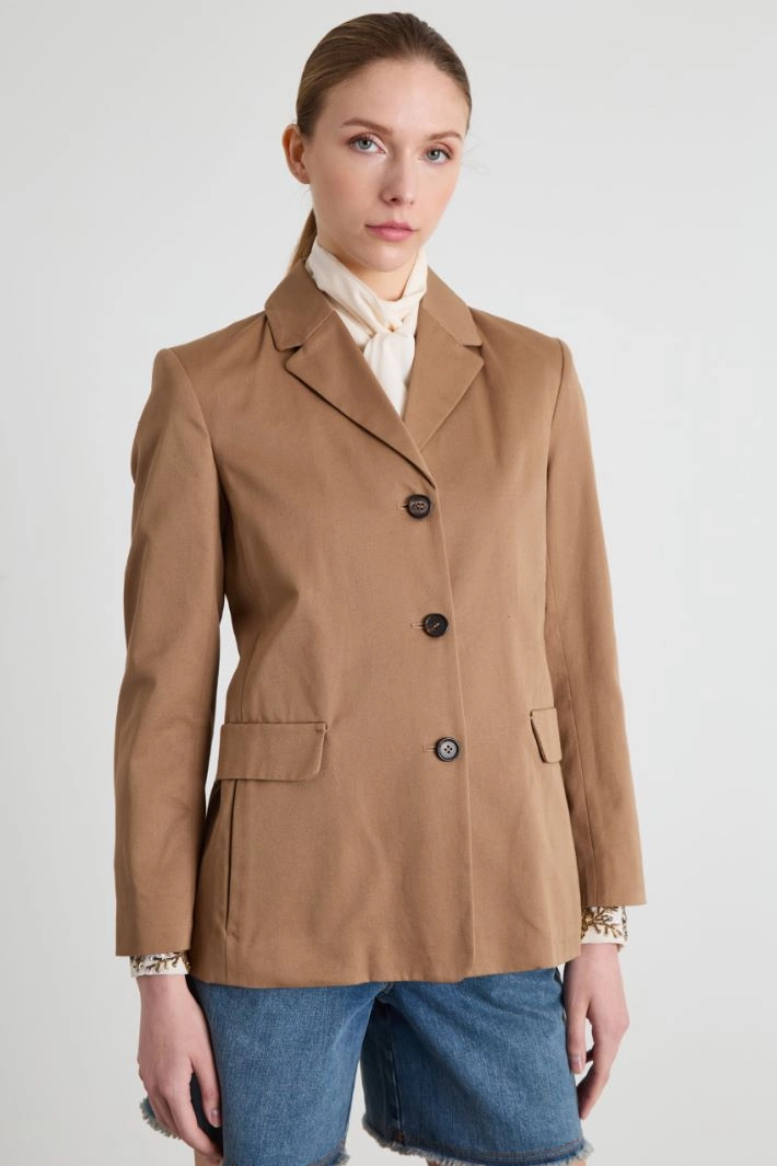 Cotton gabardine blazer - CAMEL