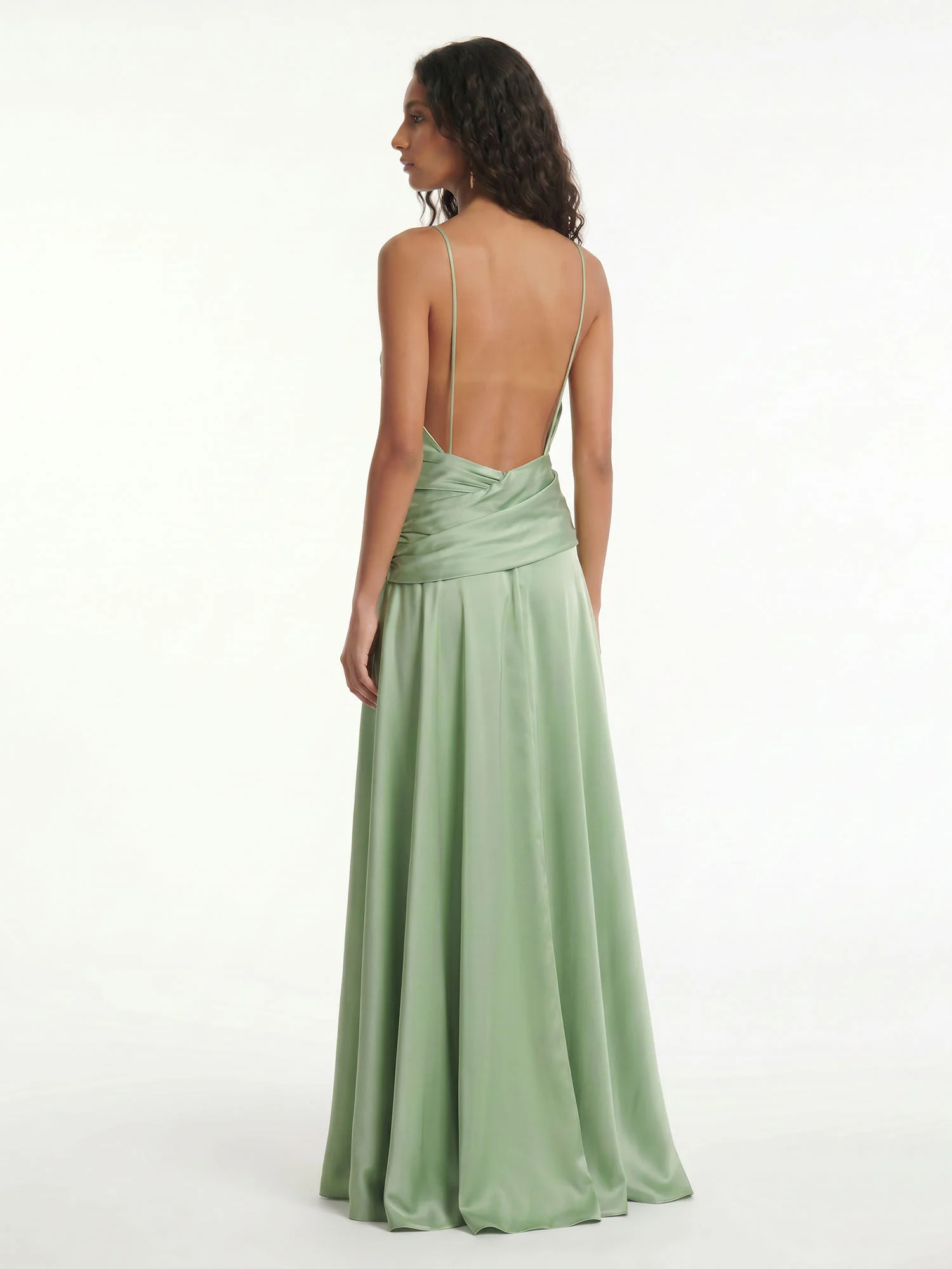 Sage Drape Halter Wrap Maxi Dress