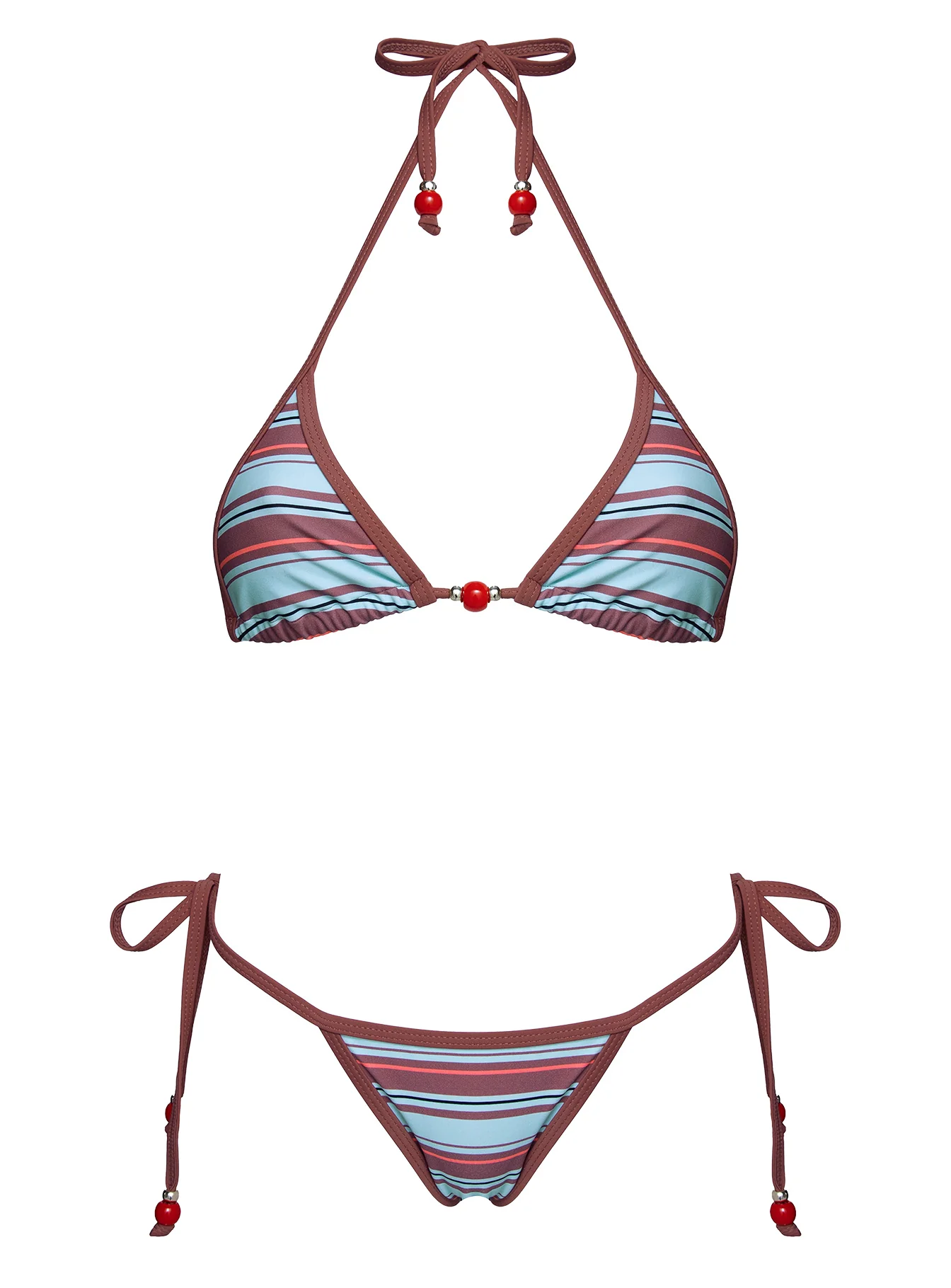 Mikaya Beaded Tie Side Bikini Bottoms Blue / Brown Stripe