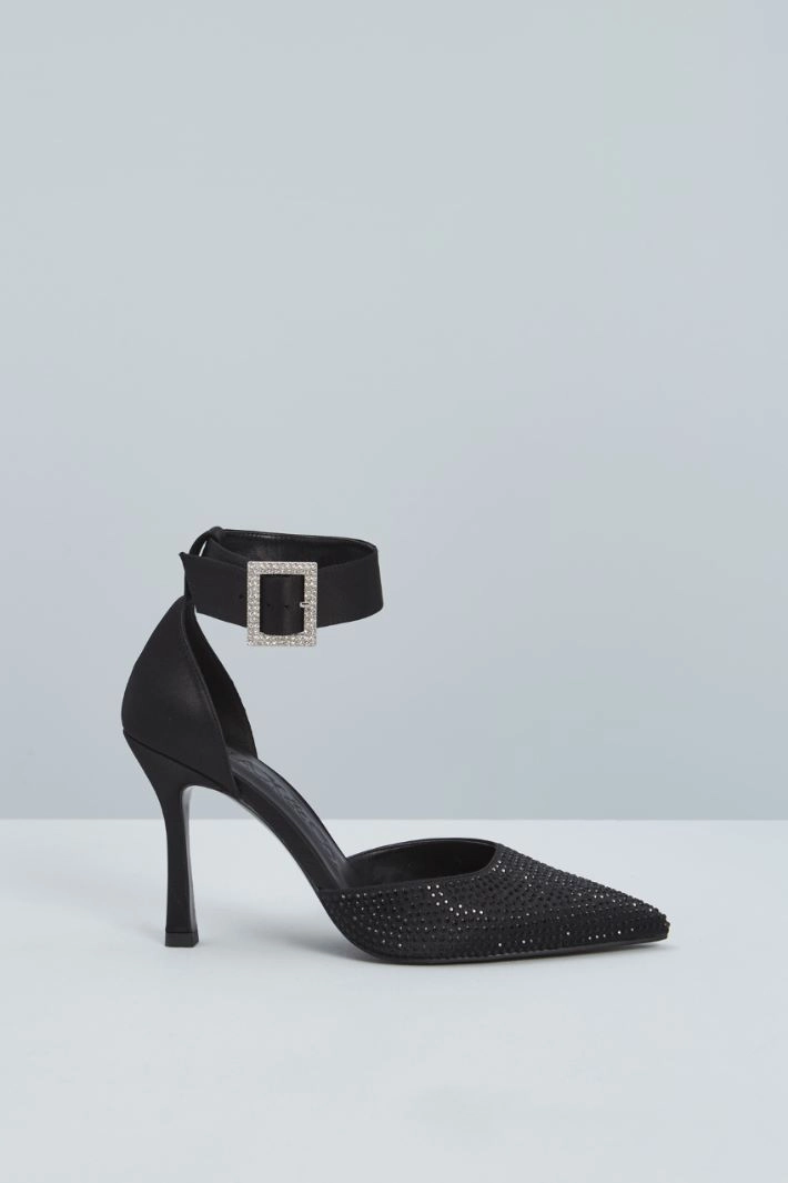 Rhinestone-adorned satin courts - BLACK SILVER