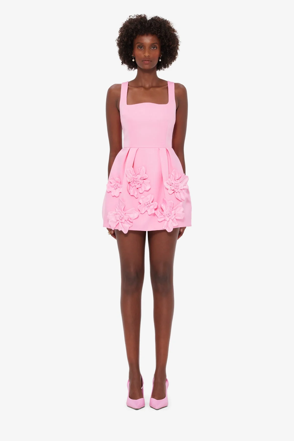 Piper Floral Appliqué Bell Shape Mini Dress - Baby Pink