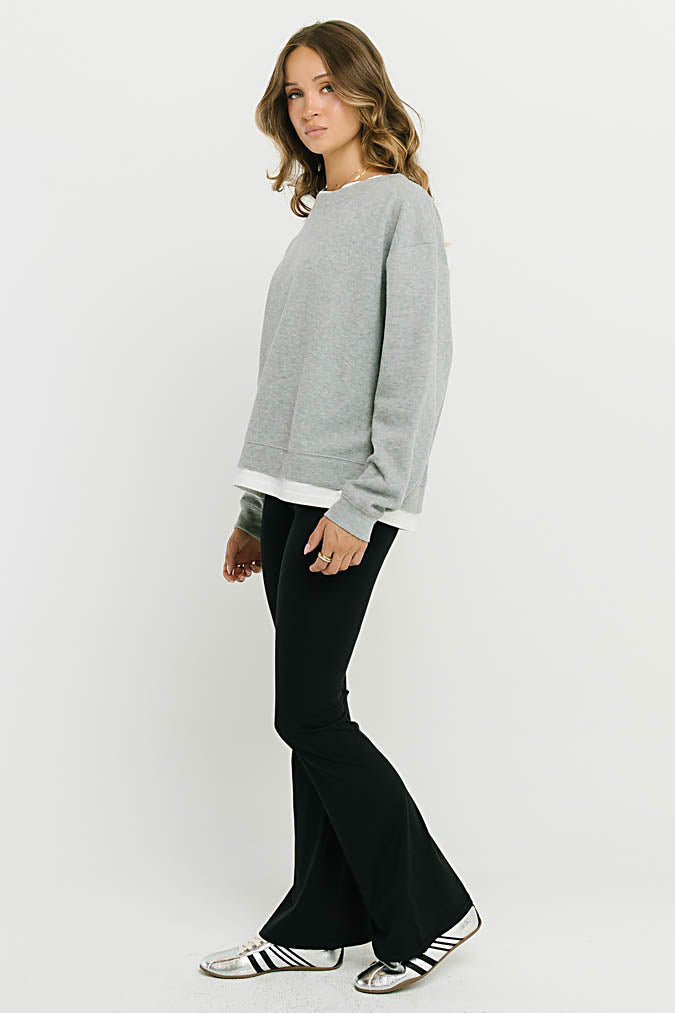 Ava Double Layer Crewneck in Heather Grey