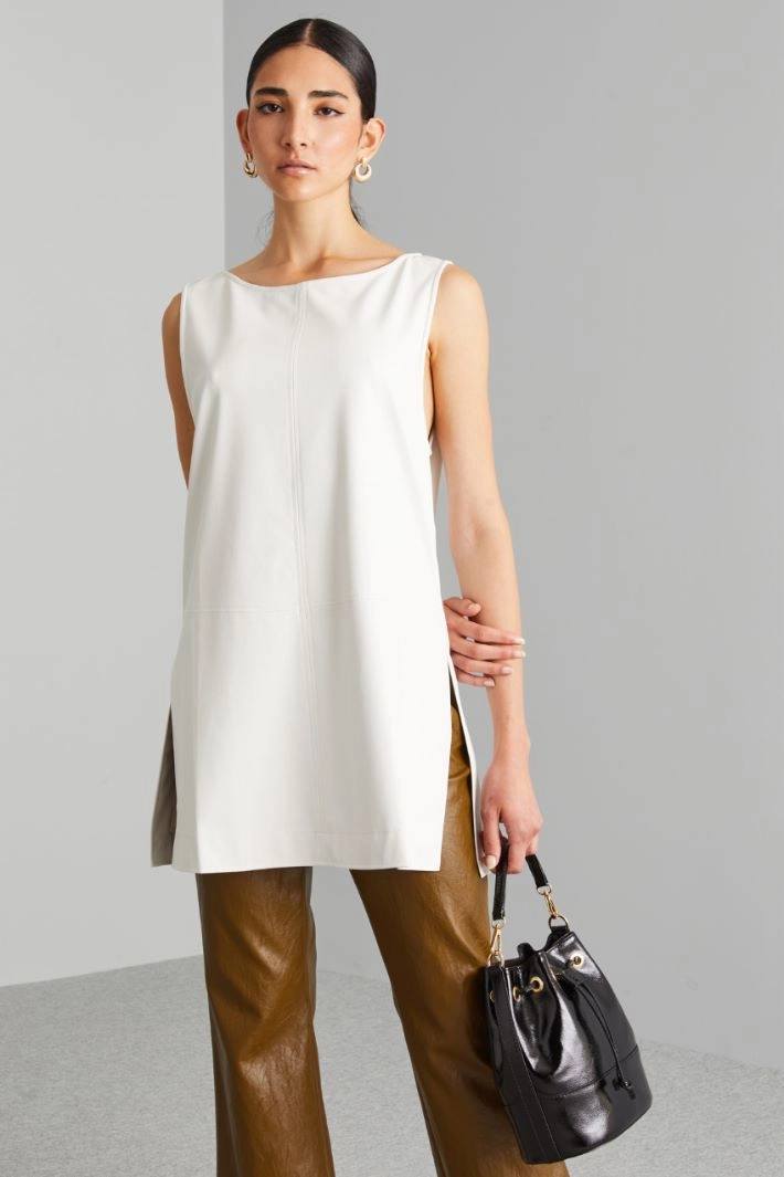 Long coated jersey top - WHITE