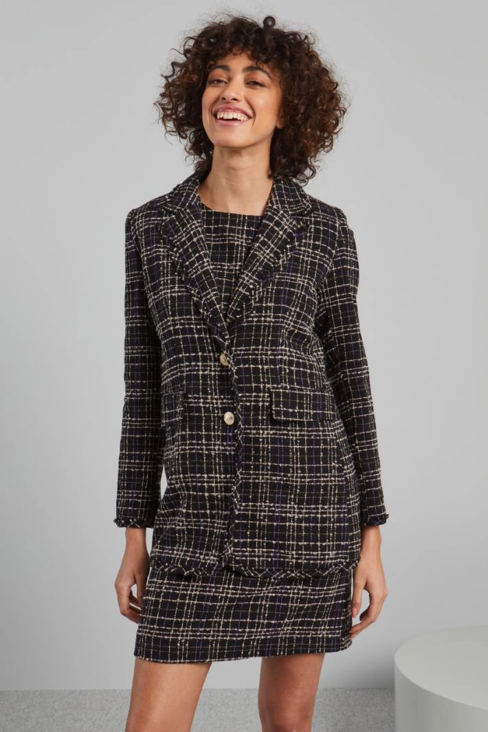 Blazer with fringed hem - BLACK WHITE VIOLET