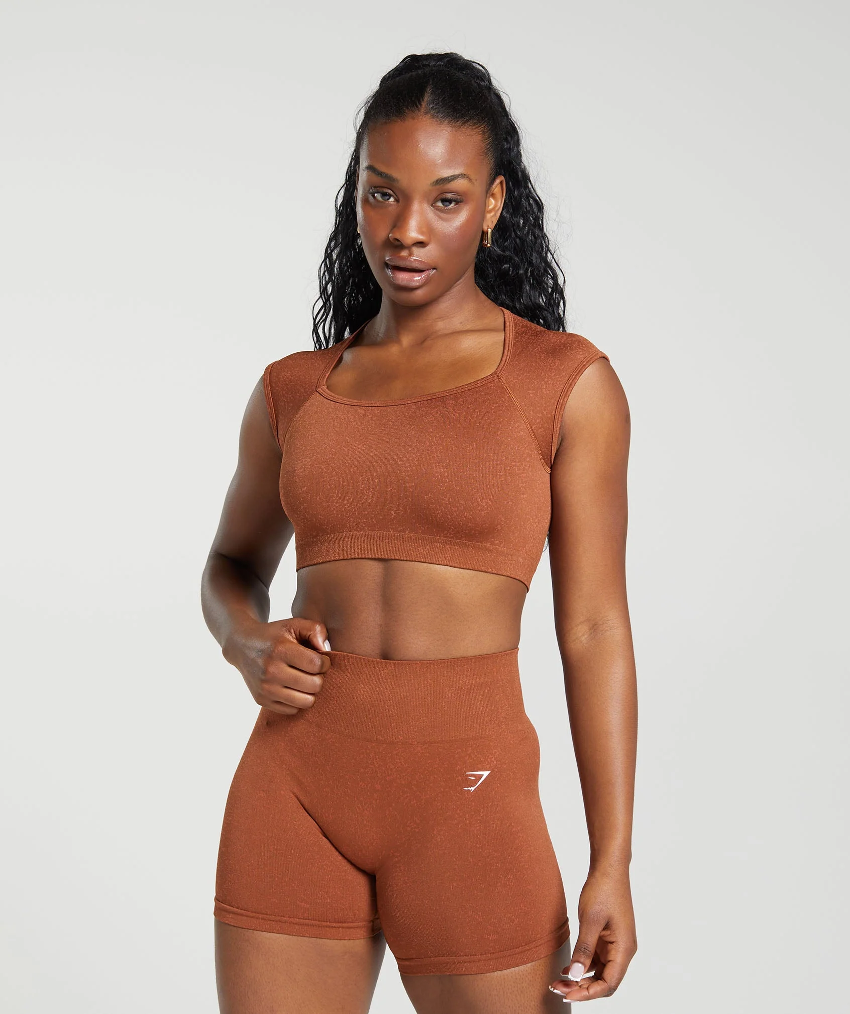 Adapt Fleck Seamless Crop Top Copper Brown/Terracotta Orange