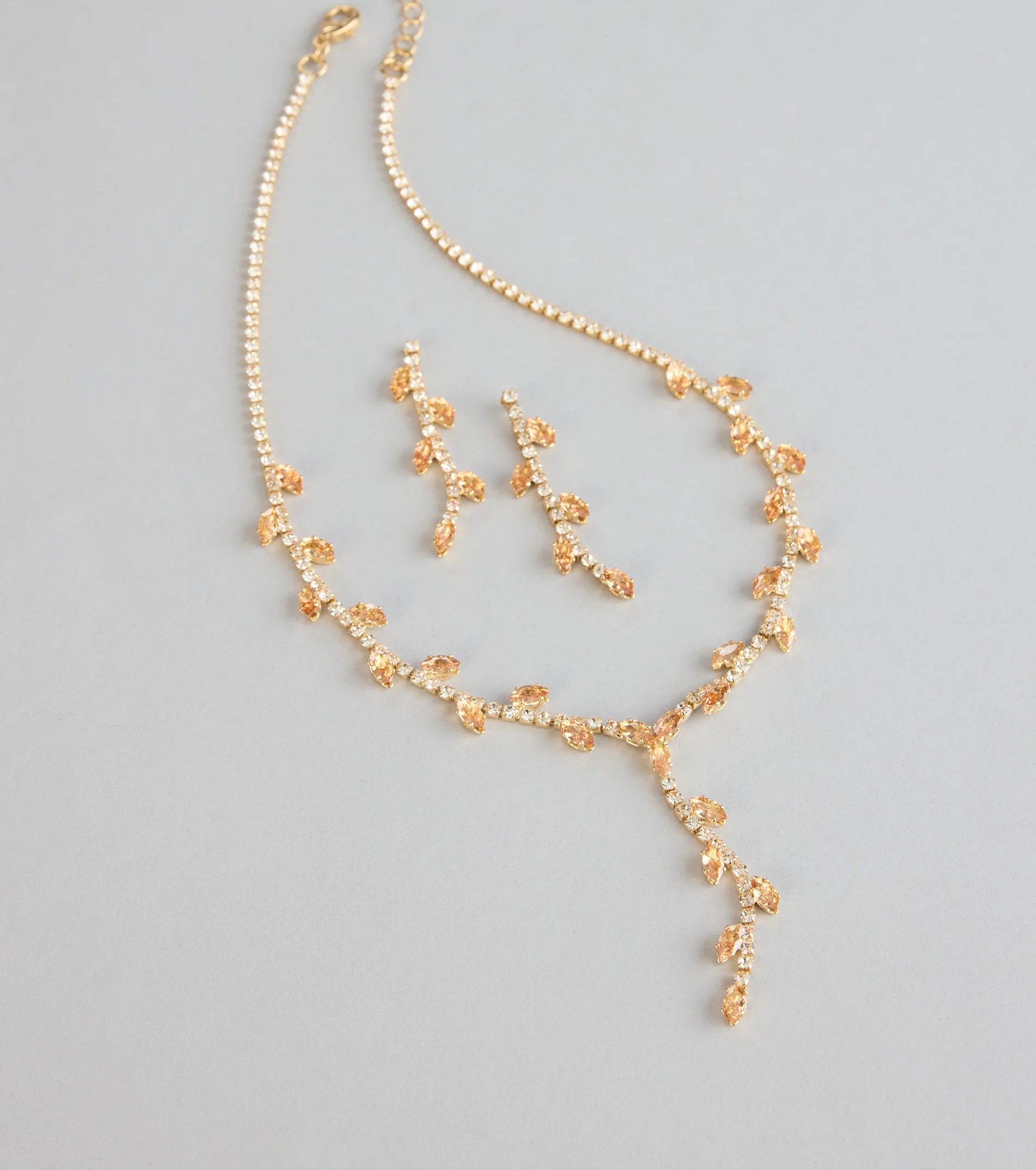 Sparkle In Bloom Rhinestone Leaf Necklace And Earrings Set