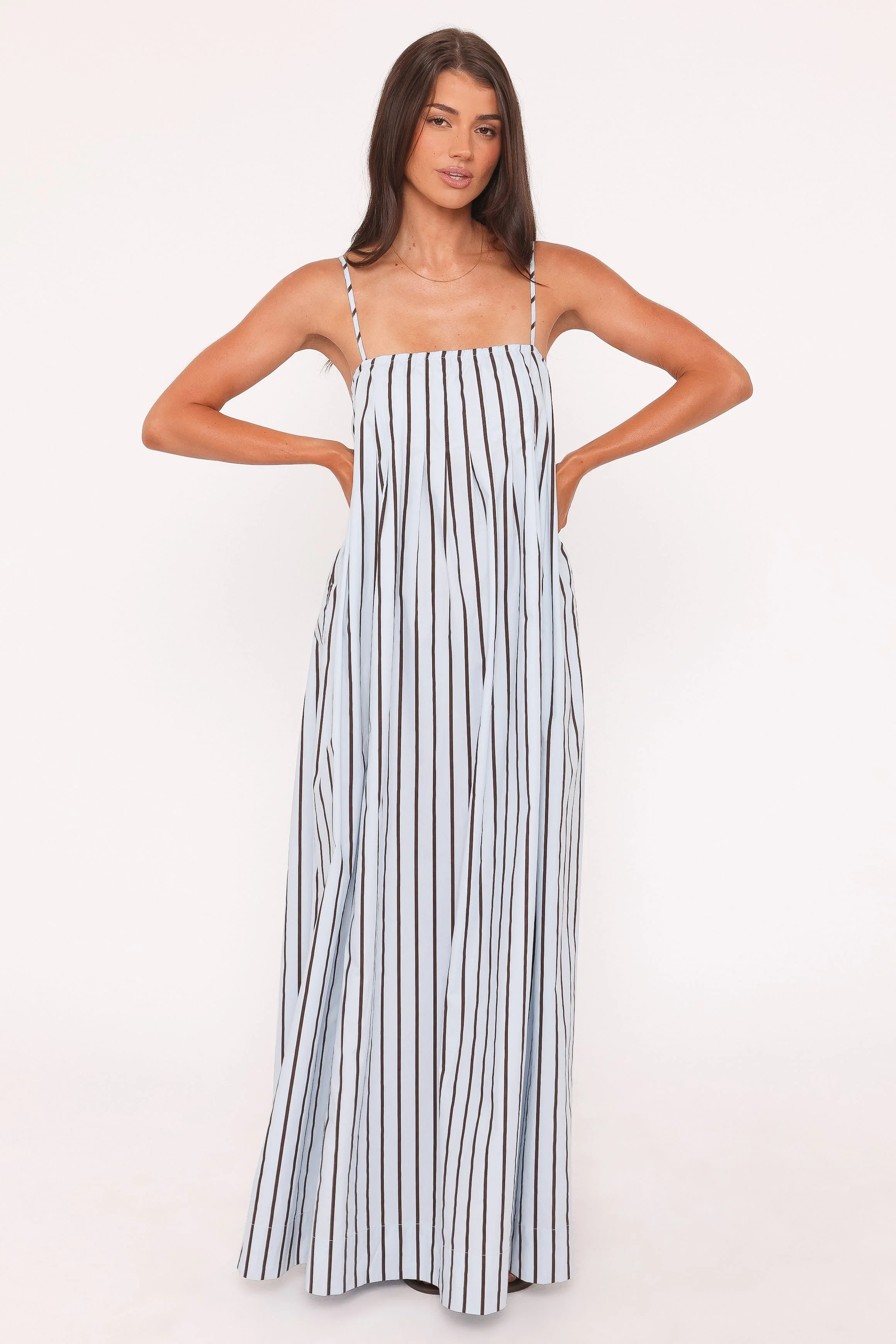 Arletta Maxi Dress - Blue/Brown Stripe