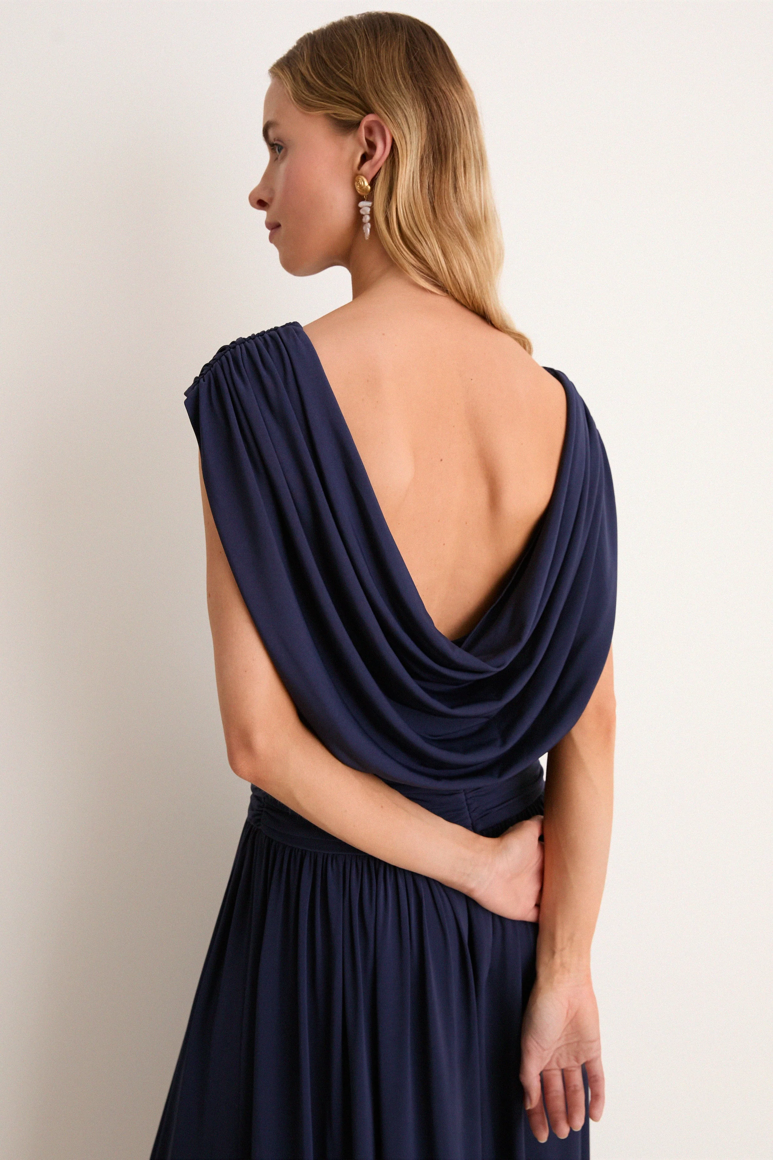 Navy Crepe Jersey Luciana Dress