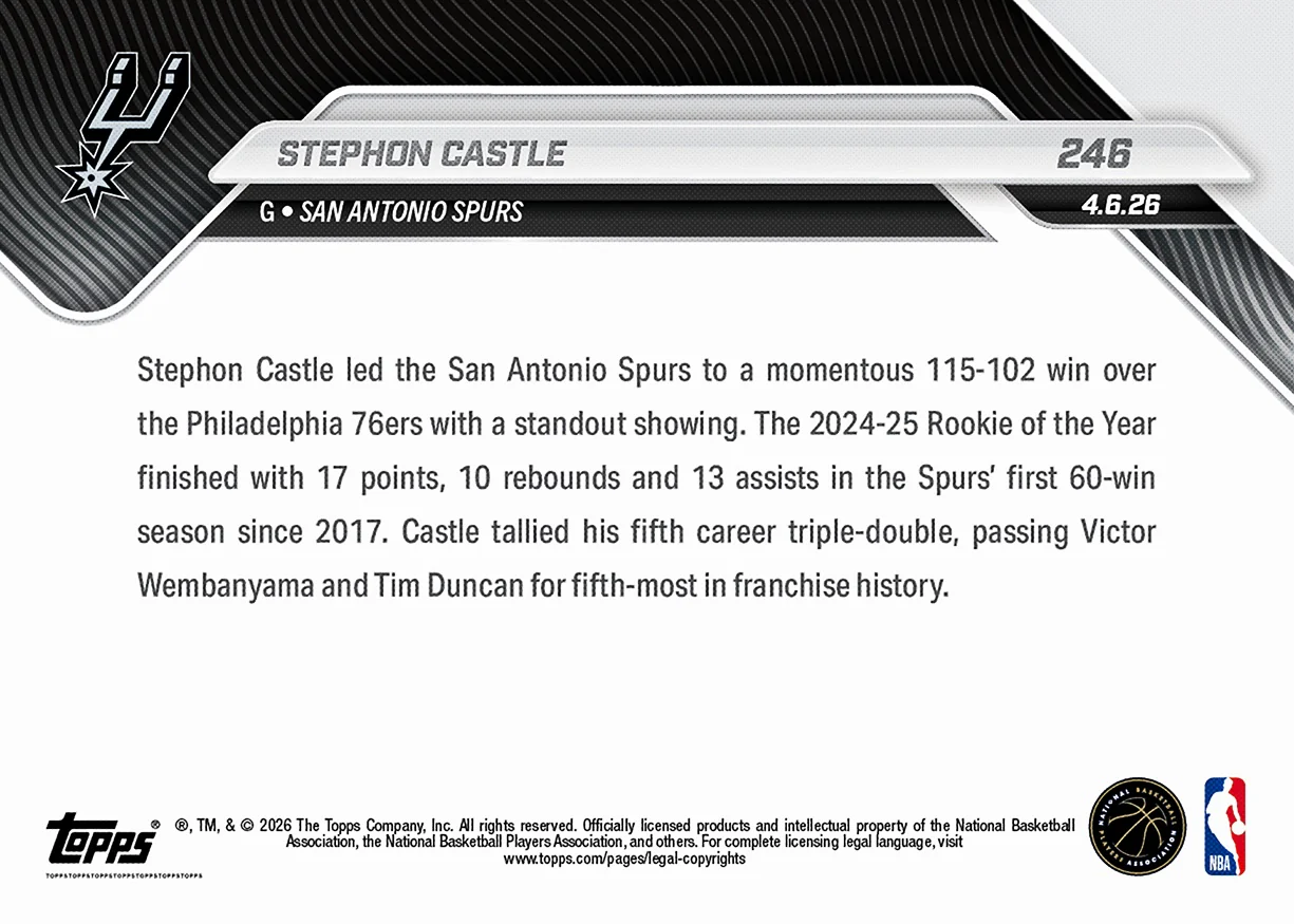 Stephon Castle - 2025-26 NBA Topps NOW® - Card 246 - PR: 787