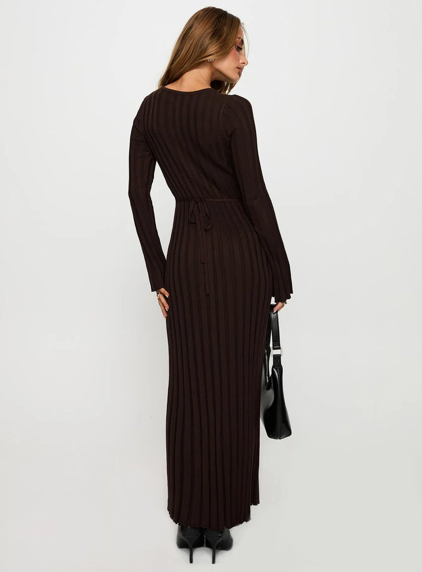 Vespa Long Sleeve Maxi Dress Brown
