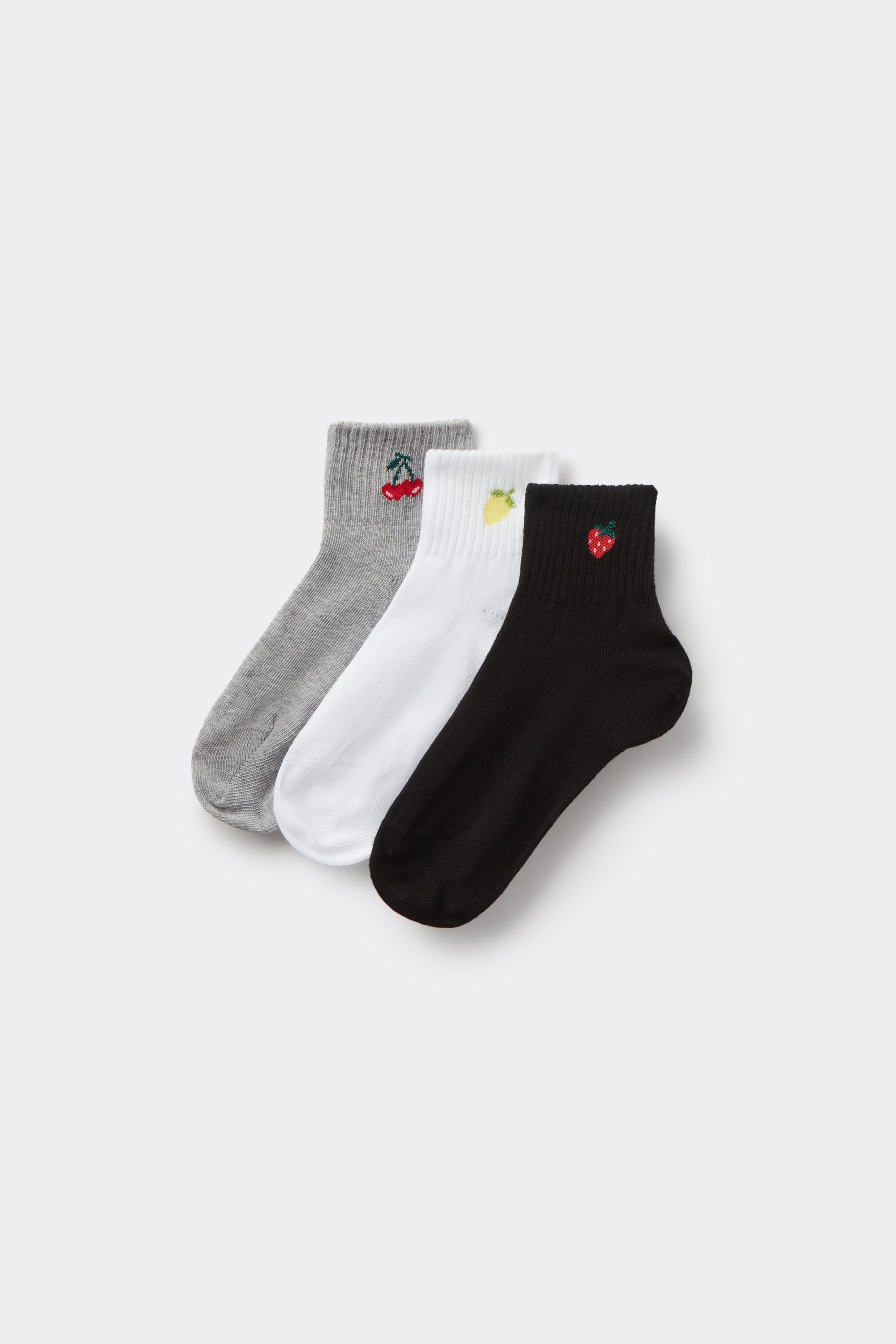 3 Pairs of Girls’ Short Cotton Sports Socks with Stripe