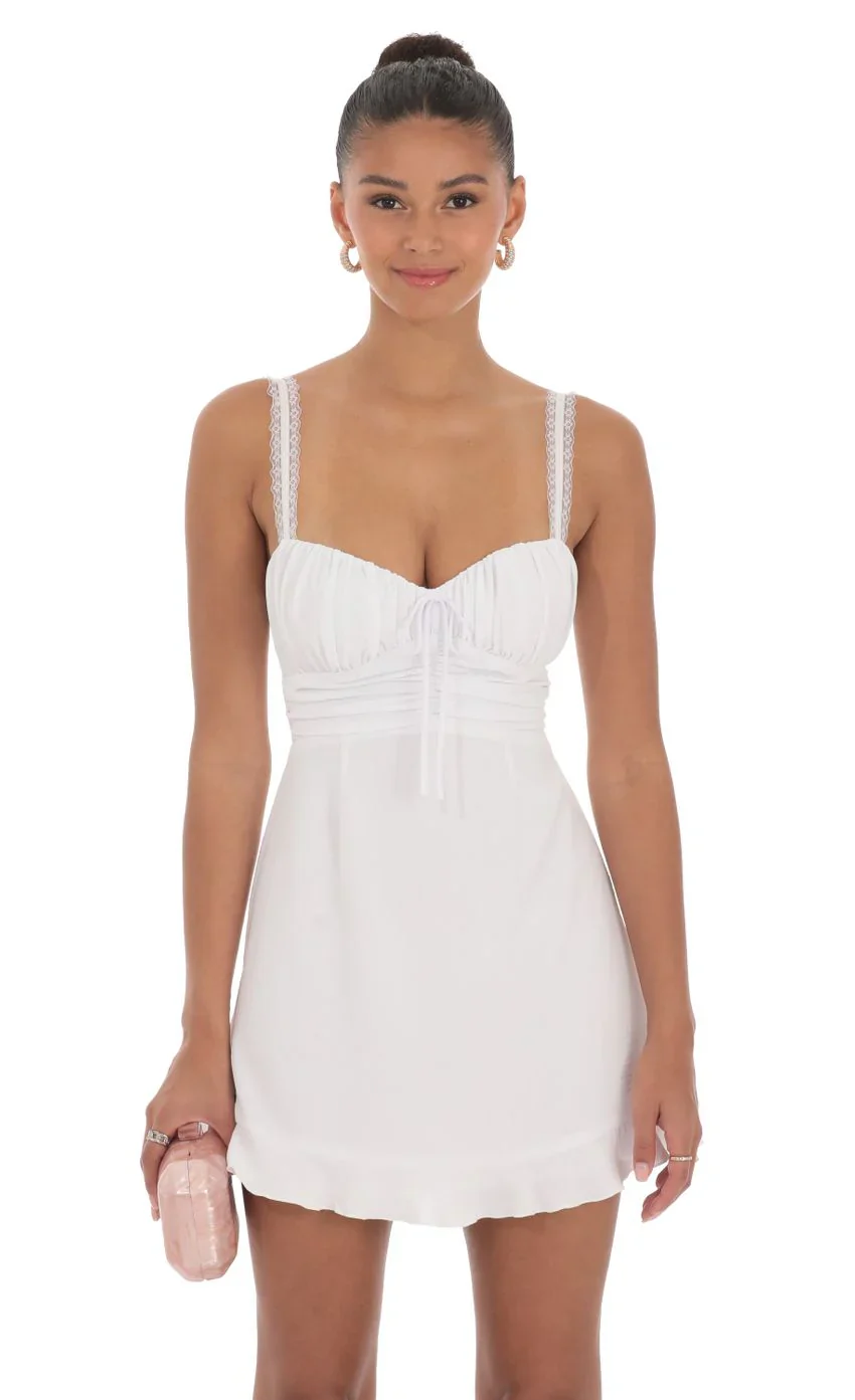 Lace Strap Open Back Dress in White