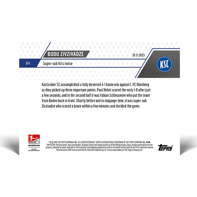 Topps UK - Budu Zivzivadze - Super-sub hits twice - Bundesliga TOPPS NOW® Card #74