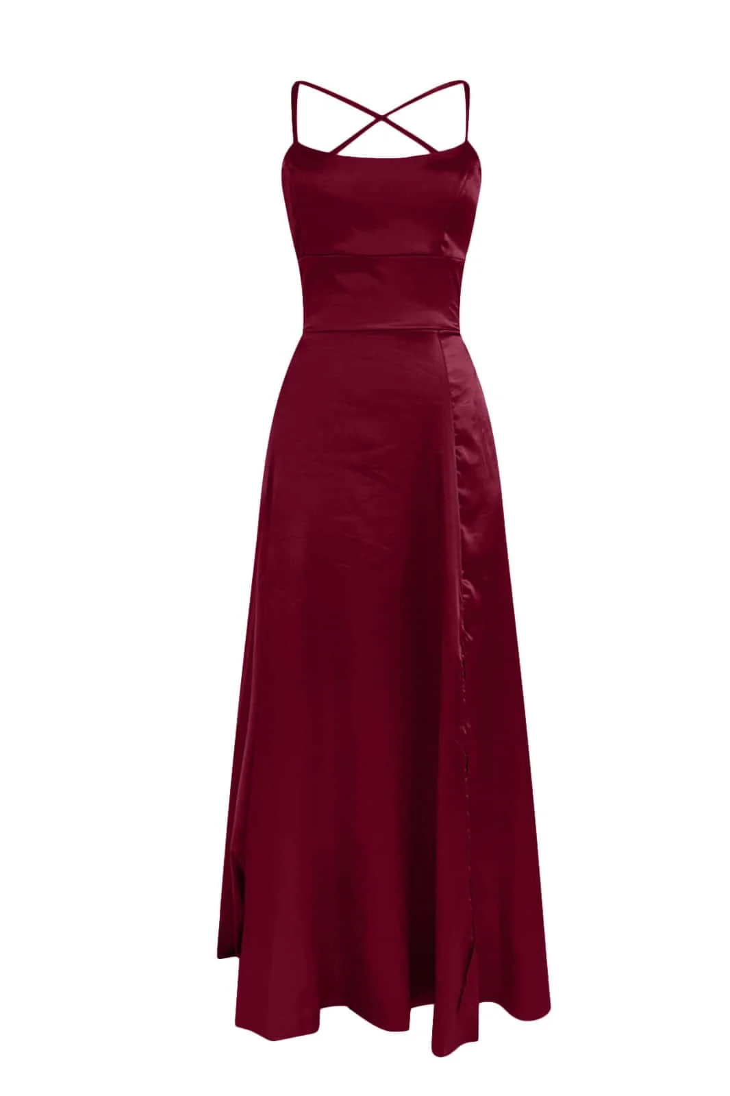 Burgundy Satin Straps A-line Prom Dress