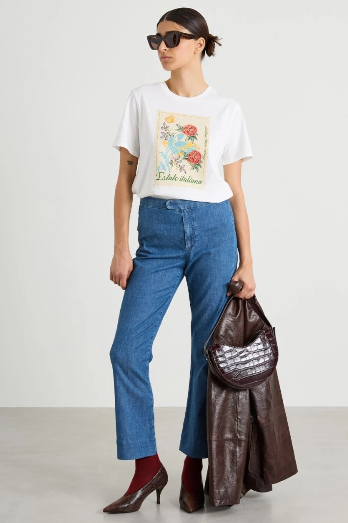 Cotton T-shirt with print - WHITE CREAM