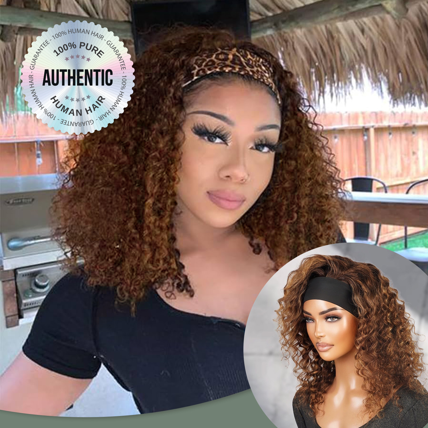 Diva Queen 100% Virgin Human Hair Wear and Go Glueless Headband Wig Deep Wave 16