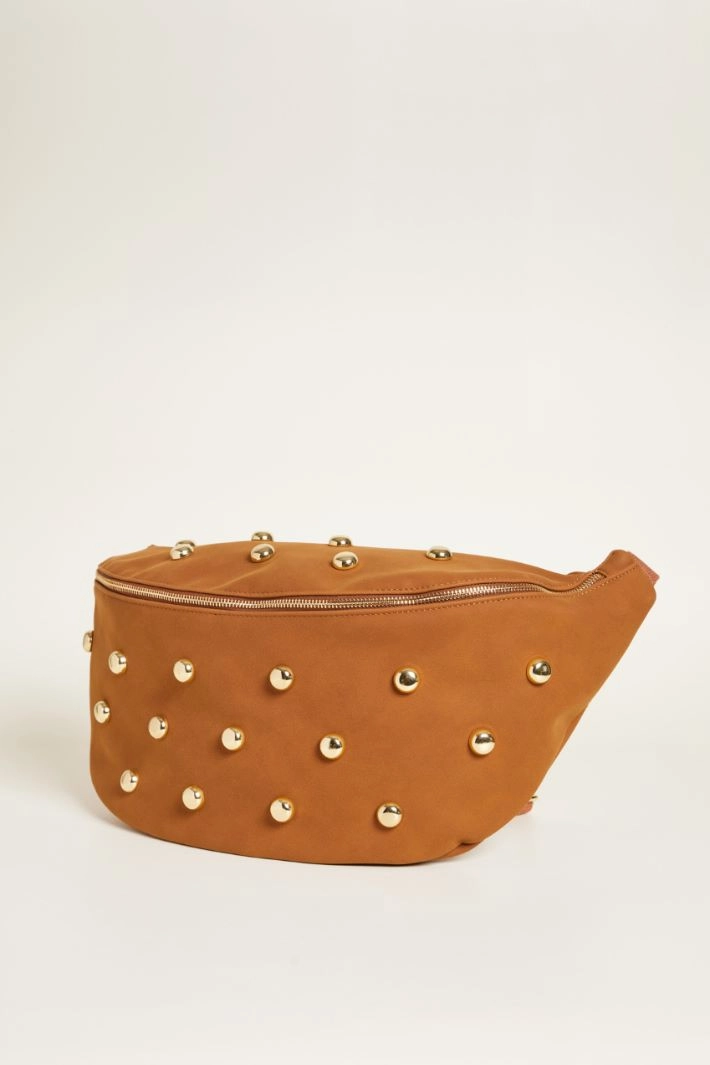 Velvet-effect fabric bag - BROWN