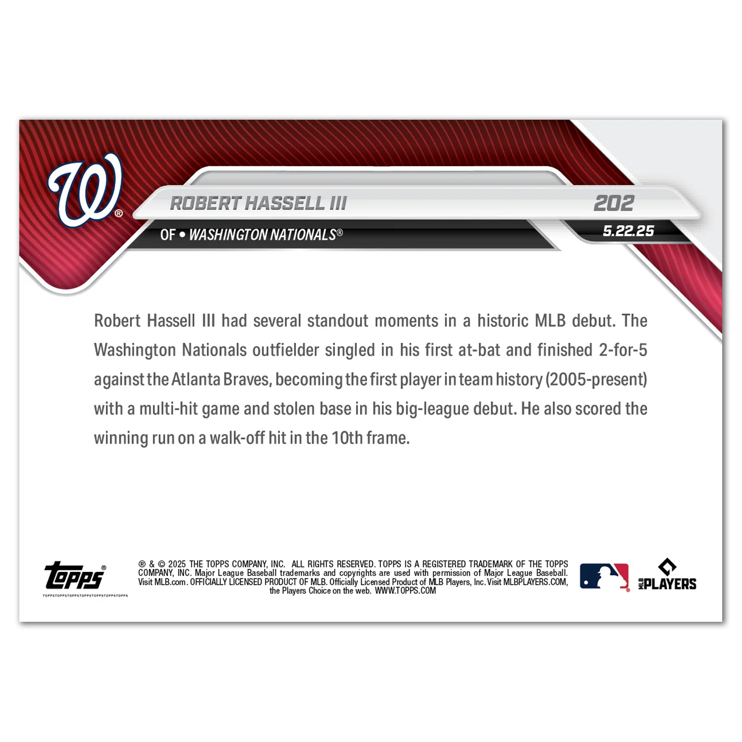 Robert Hassell III - 2025 MLB Topps NOW® - Card 202
