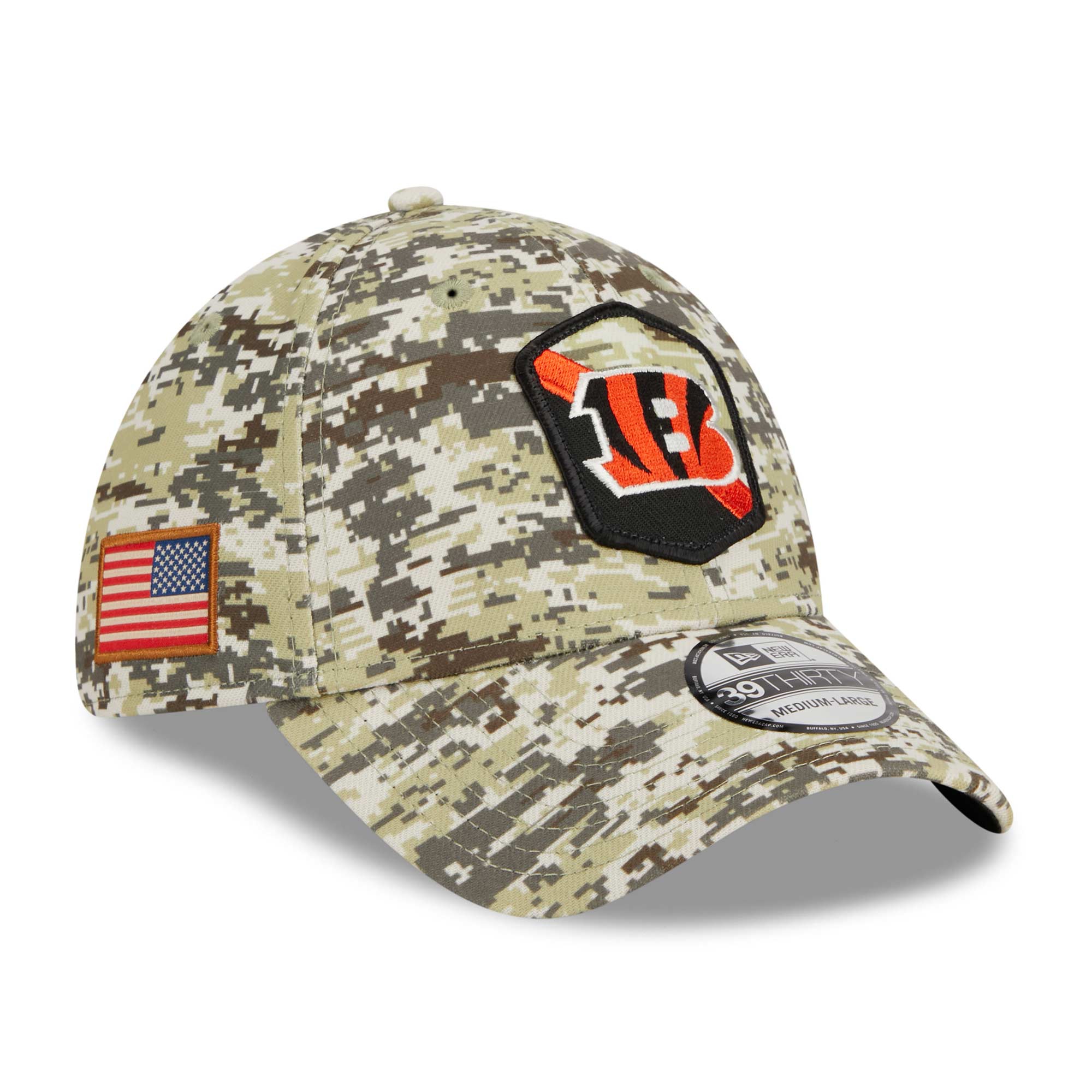 Cincinnati Bengals Camo 2023 NFL Salute to Service New Era 39THIRTY Flex Cap