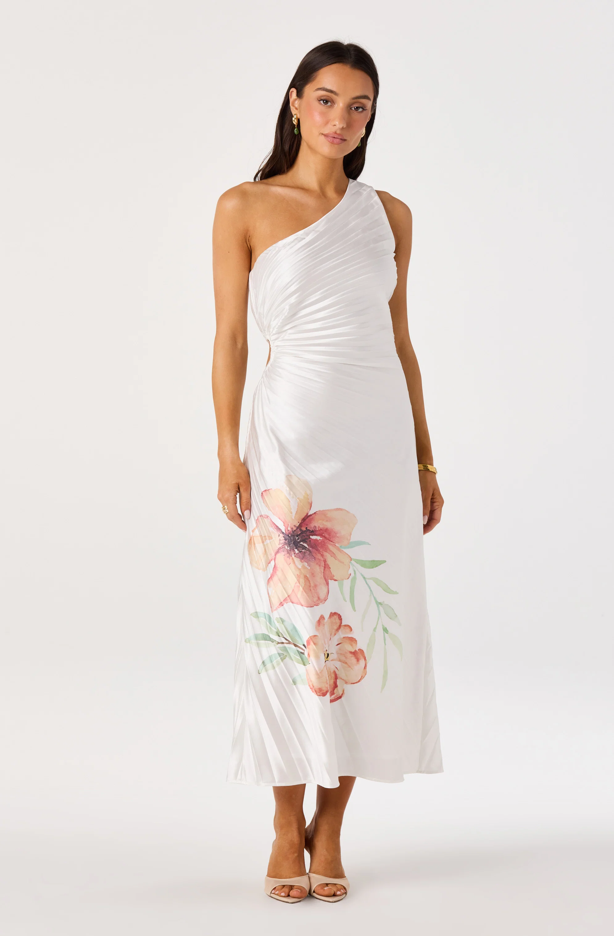 Cameron Floral One-Shoulder Midi Dress