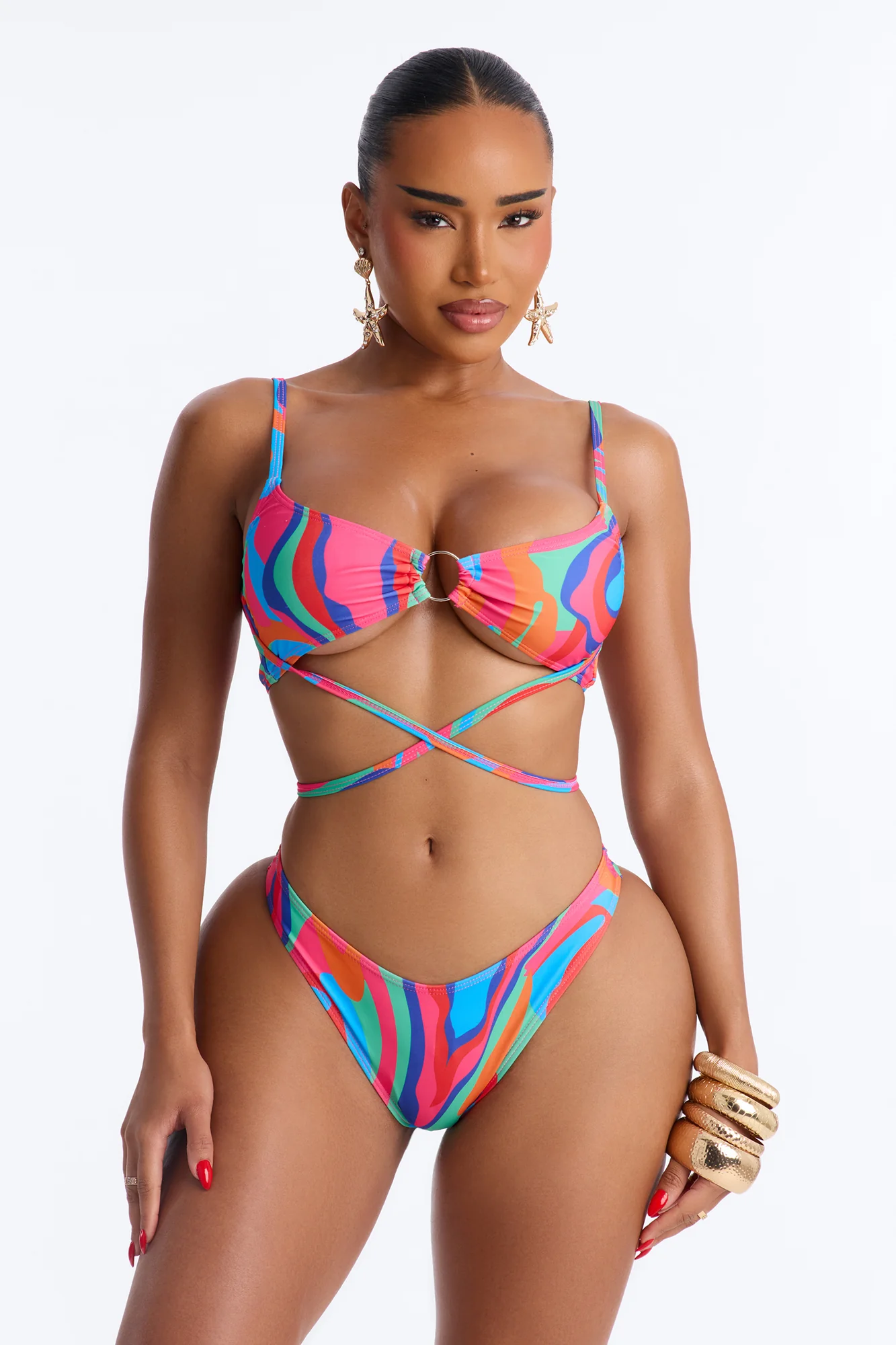 Kairi 3 Piece Bralette Bikini & Mini Cover Up Skirt Sunsuit - Multi Color