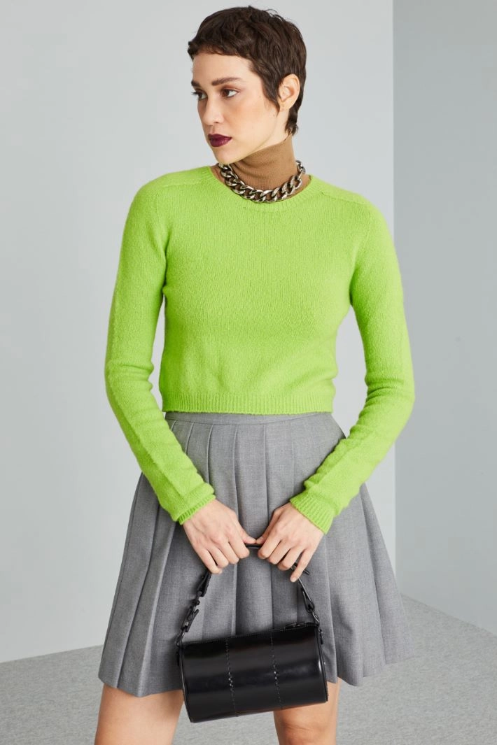 Wool cropped jumper - LIME