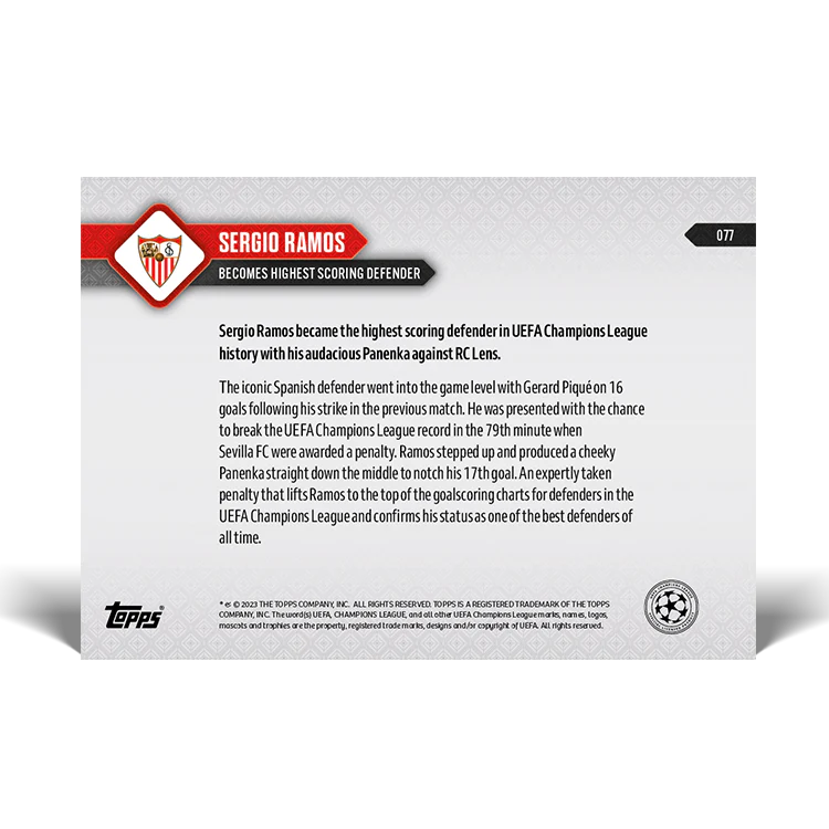 Topps UK - Sergio Ramos - UEFA Champions League Record: Highest scoring defender - UCL TOPPS NOW® Card #77
